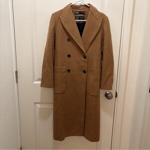 Zara Women's Tan Double-Breasted Trench Coat